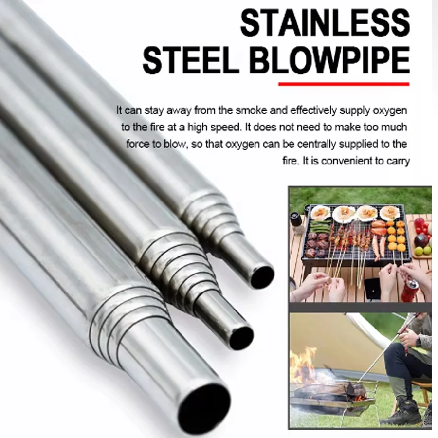 Camping Cooking Utilities - Roestvrijstalen blaaspijp, opvouwbare blaasbalg, opvouwbare luchtblaasstok,