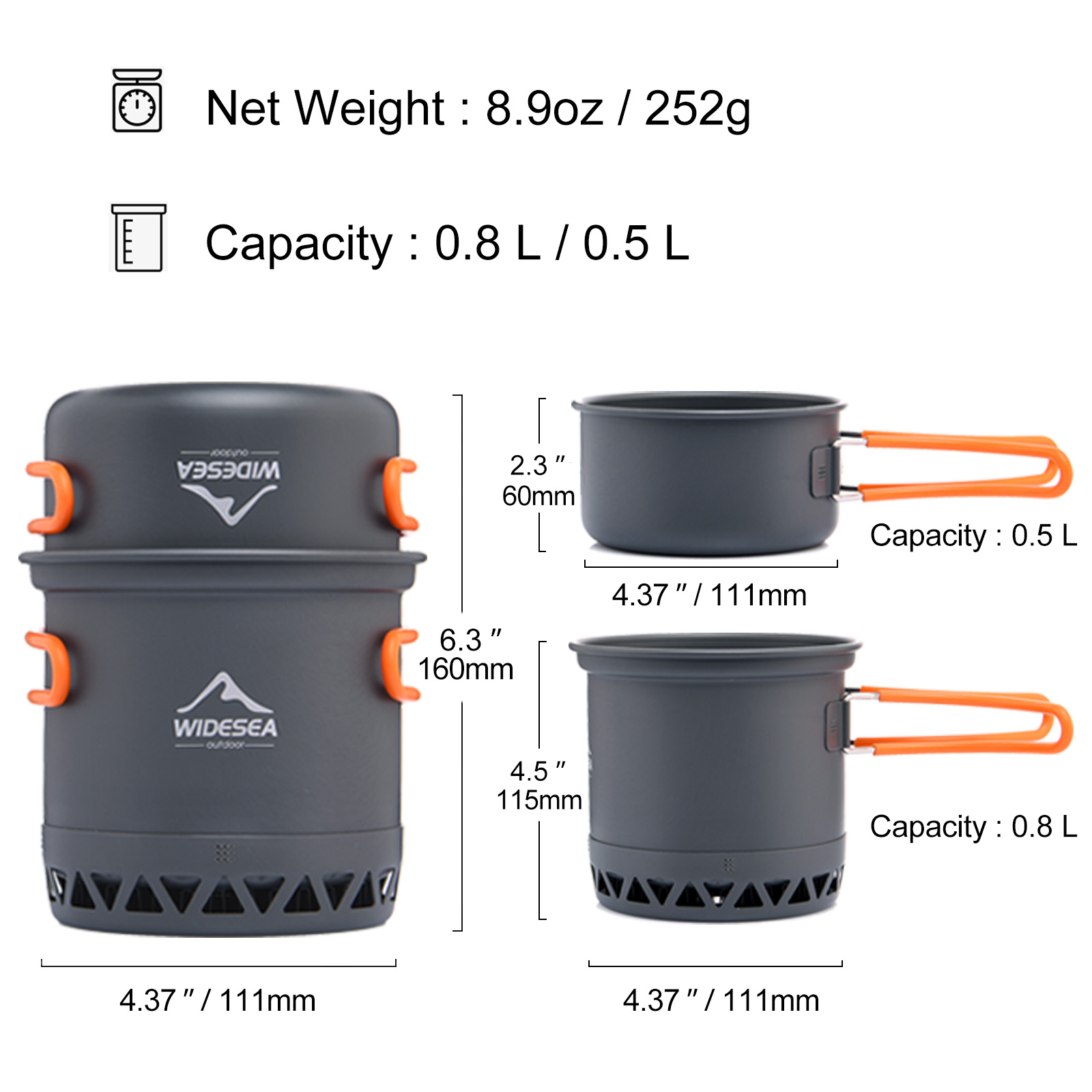 Widesea Camping Pot 1.3L 2.3L  - Camping Cooking Bundle recensie en prijs